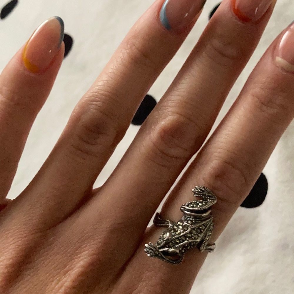 Sterling Silver Leaping Frog Ring - image 1